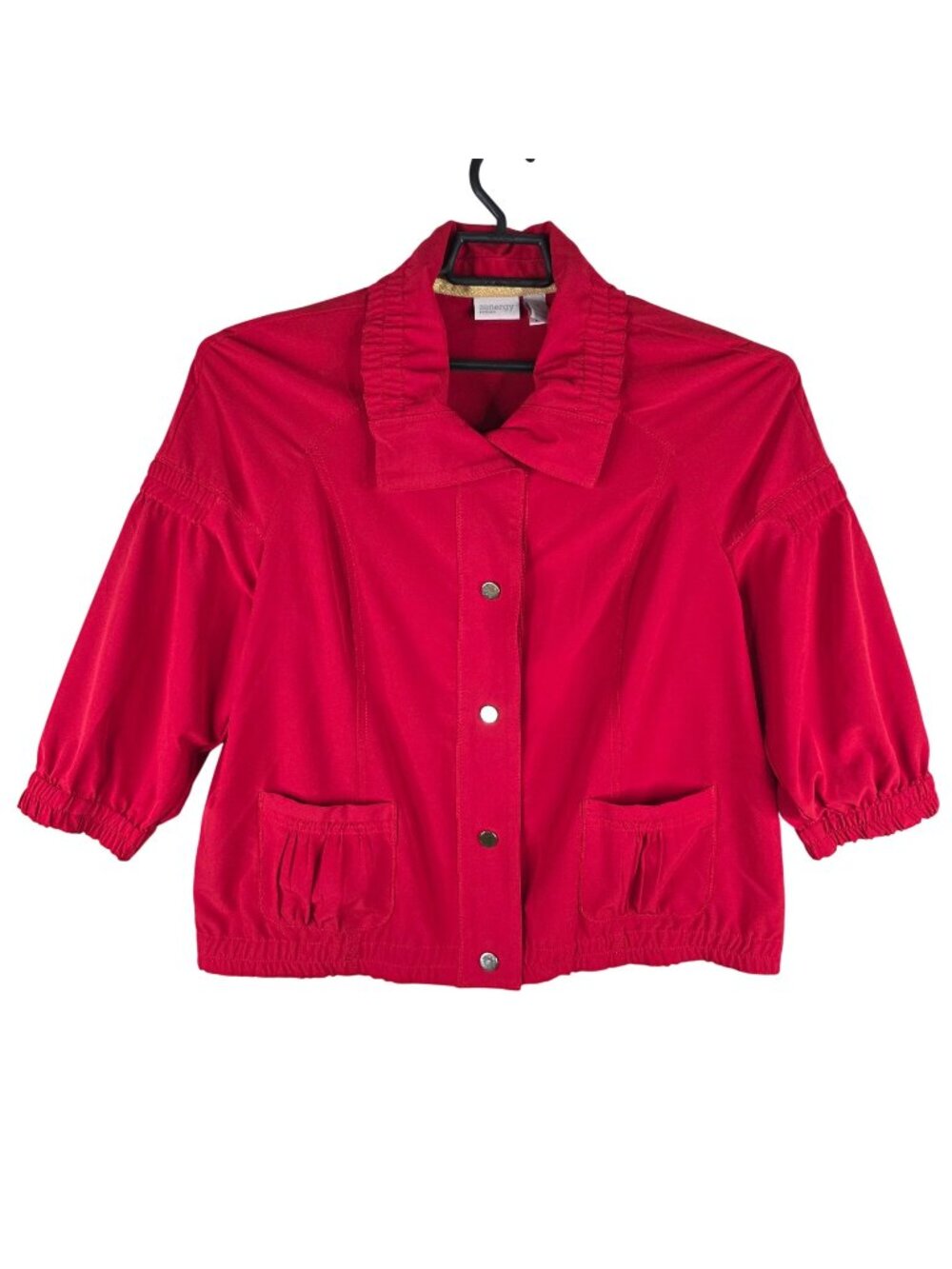 Women Zenergy By Chico's Red Snap Front Jacket Gathered Pocket Crop Size 2